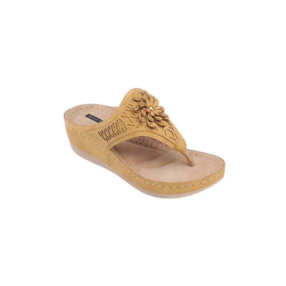 GOOD CHOICE Womens Yellow 1" Platform Allie Wedge Slip On Thong Sandals 10
